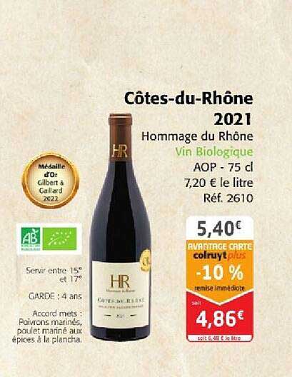 côtes-du-rhône 2021 hommage du rhône vin biologique aop