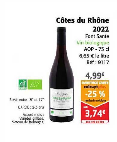 côtes du rhône 2022 font sante vin biologique aop