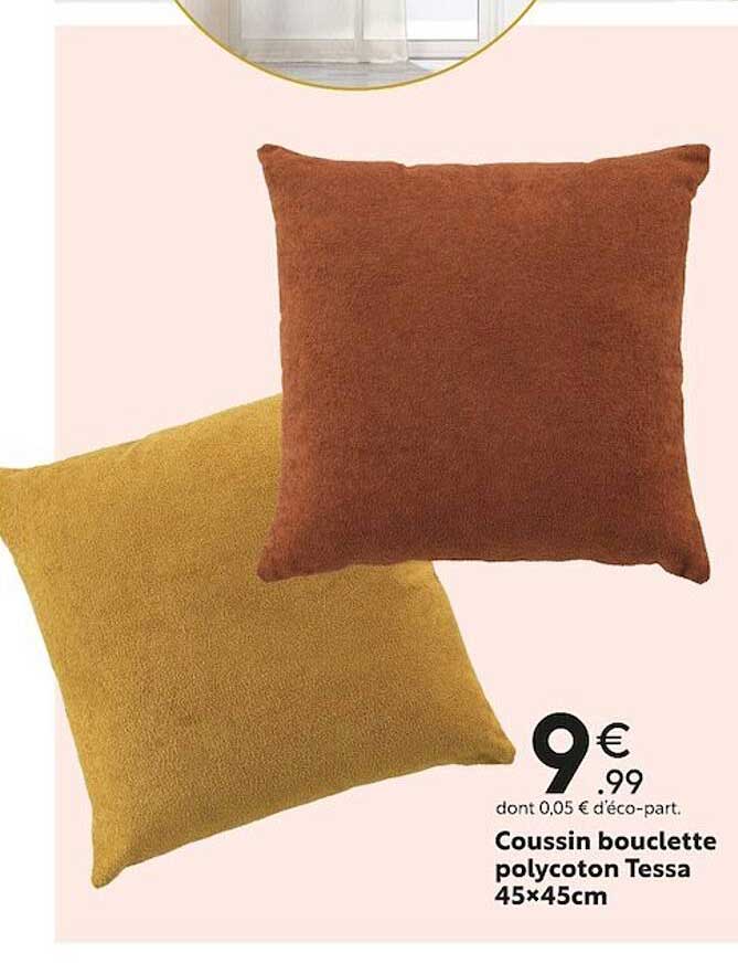 coussin bouclette polycoton tessa 45 x 45 cm