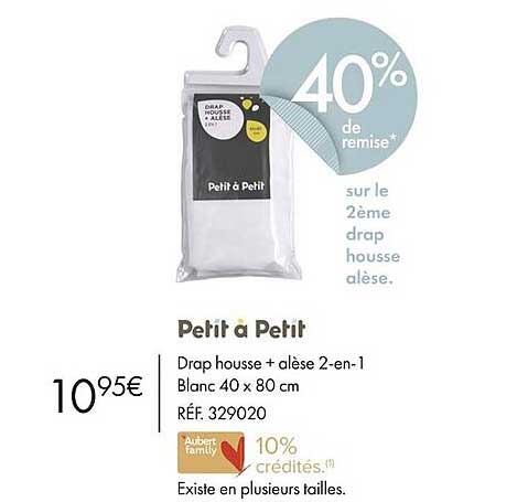 drap housse + alèse 2-en-1 blanc 40 x 80 cm petit à petit