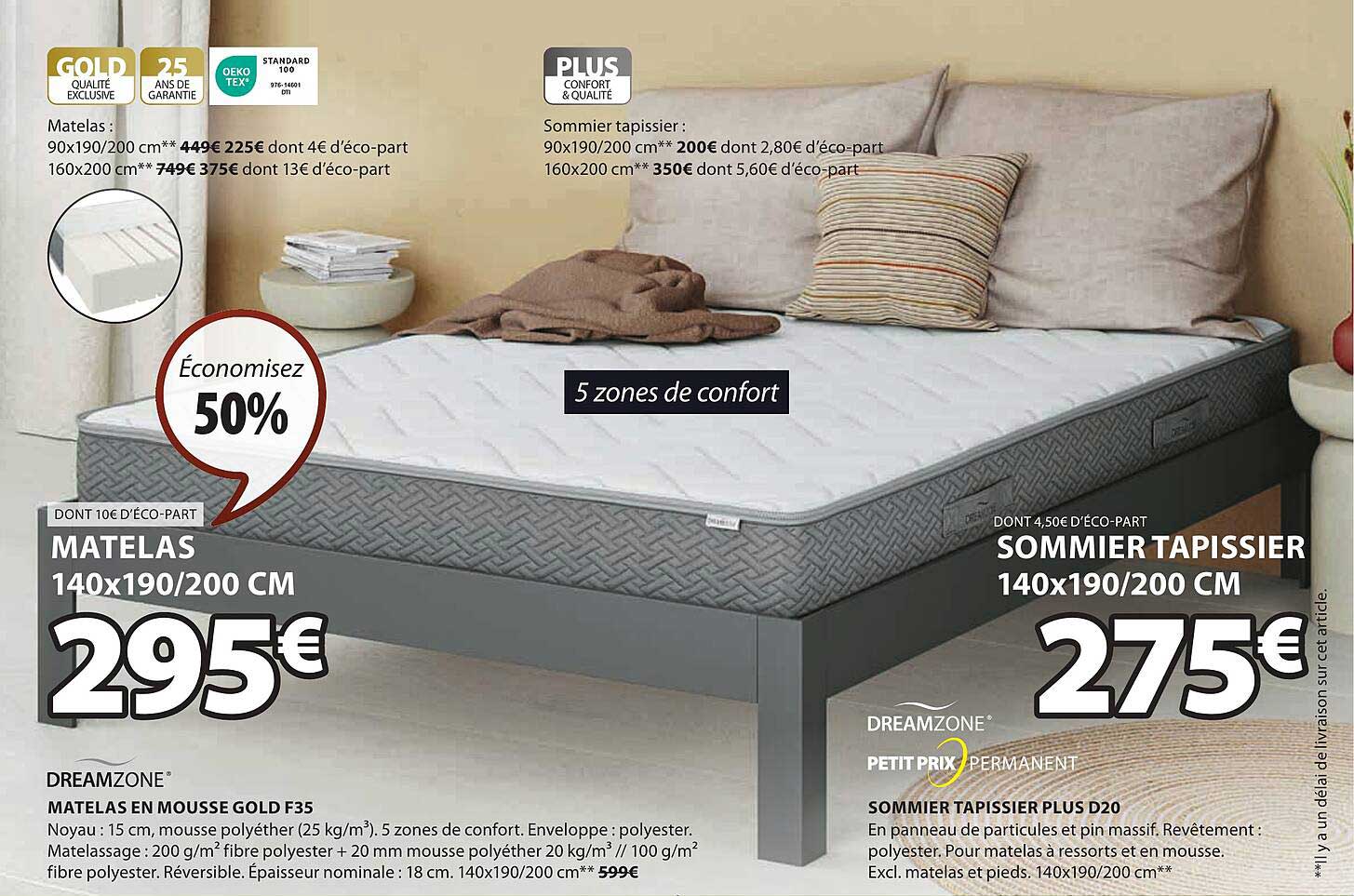 dreamzone matelas en mousse gold f35 our petit prix permanent sommier tapissier plus d20