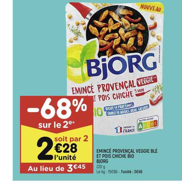 émincé provençal veggie blé et pois chiche bio bjorg