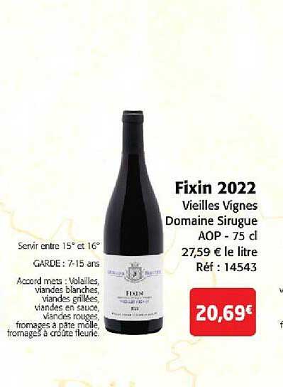 fixin 2022 vieilles vignes domaine sirugue aop