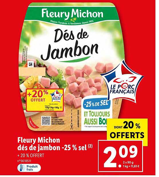 fleury michon dés de jambon -25% sel