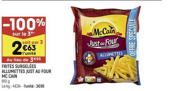 frites surgelées allumettes just au four mc cain