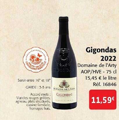 gigondas 2022 domaine de l'arty aop-hve