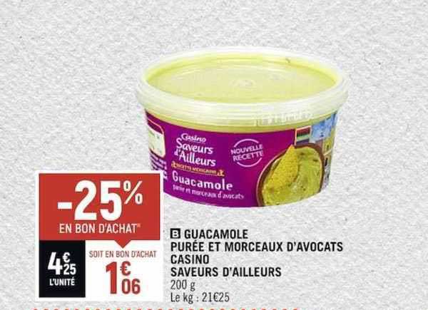 guacamole purée et morceaux d'avocats casino saveurs d'ailleurs