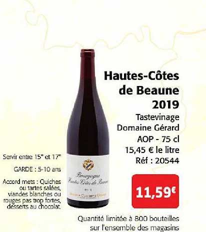 hautes-côtes de beaune 2019 tastevinage domaine gérard aop