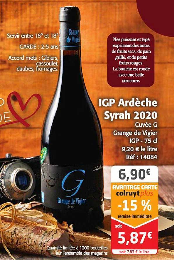 igp ardèche syrah 2020 cuvée g grange de vigier