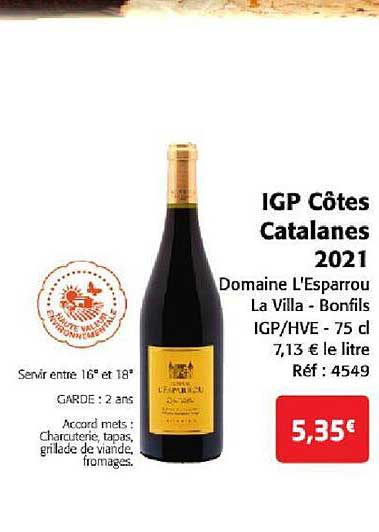 igp côtes catalanes 2021 domaine l'esparrou la villa - bonfils