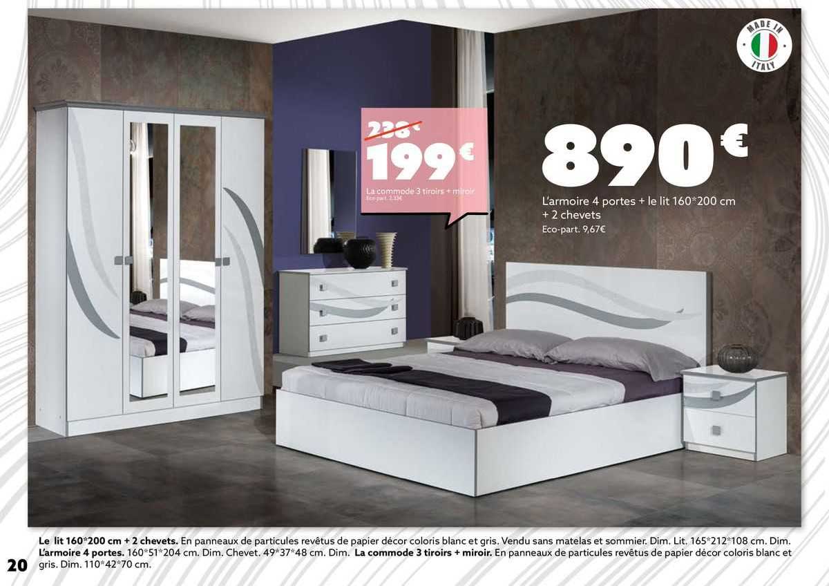 l'armoire 4 portes + le lit 160*200 cm + 2 chevets