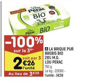 la brique pur brebis bio 26% m.g. lou pérac