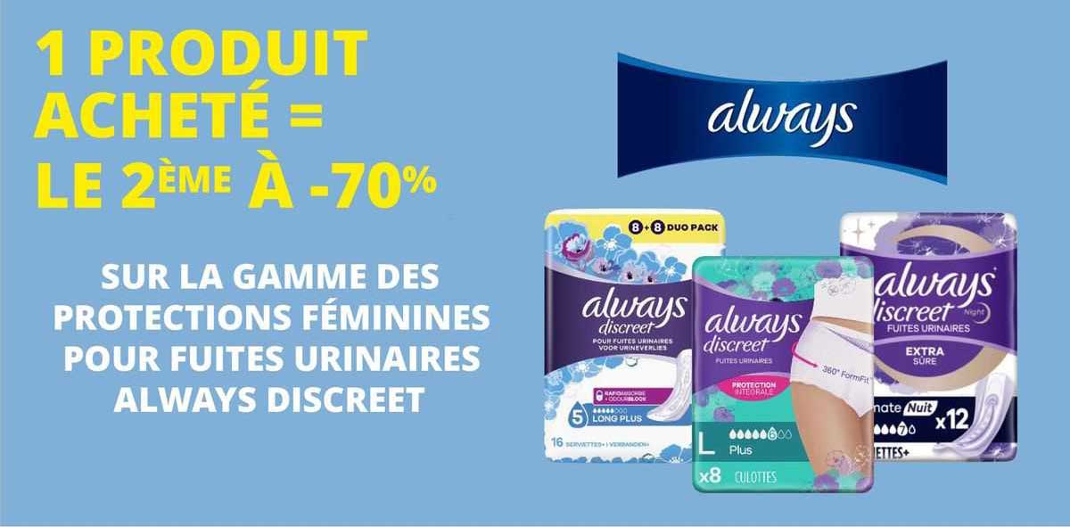 la gamme des protections féminines pour fruites urinaires always discreet