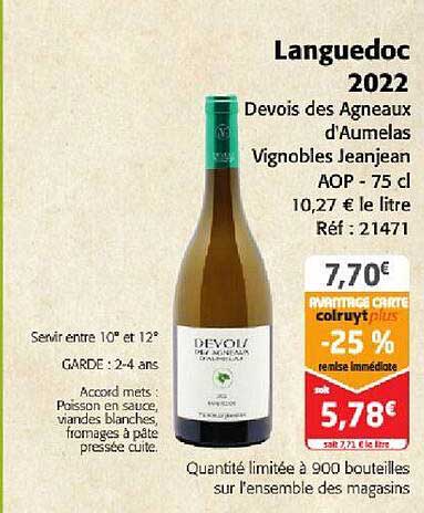 languedoc 2022 devois des agneaux d'aumelas vignobles jeanjean