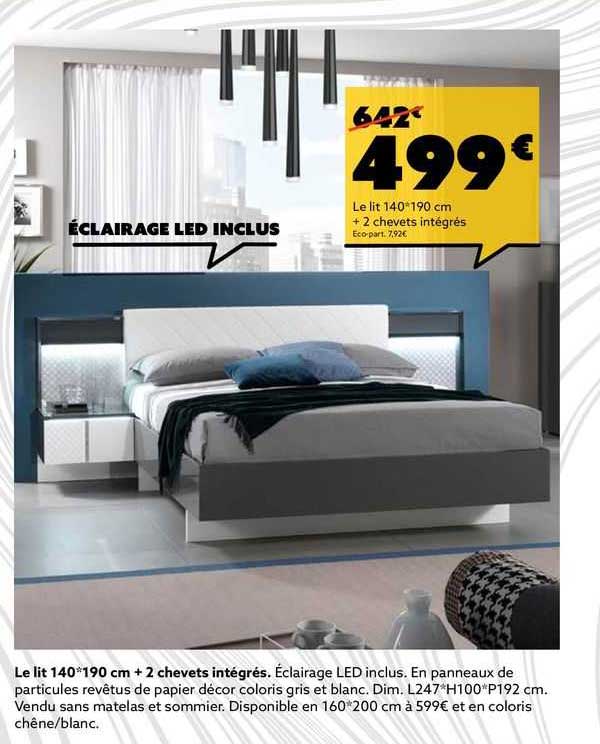 le lit 140*190 cm + 2 chevets intégrés