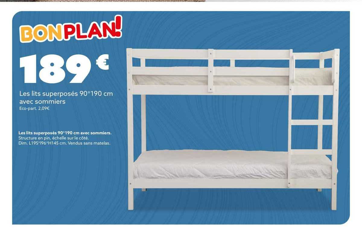 les lits superposés 90*190 cm avec sommiers
