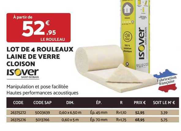 Lot De 4 Rouleaux Laine De Verre Cloison Isover