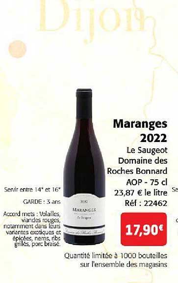 Marange 2022 Le Saugeot Domaine Des  Roches Bonnard Aop