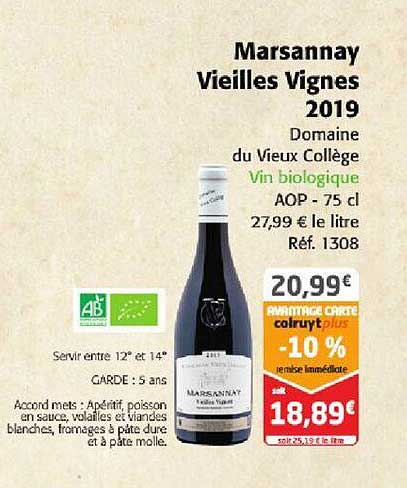 marsannay vieilles vignes 2019 domaine du vieux collège