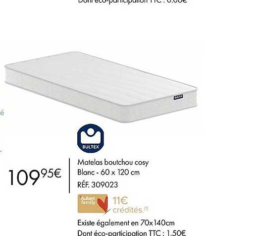 Matelas Boutchou Cosy Blanc - 60 X 120 Cm Bultex