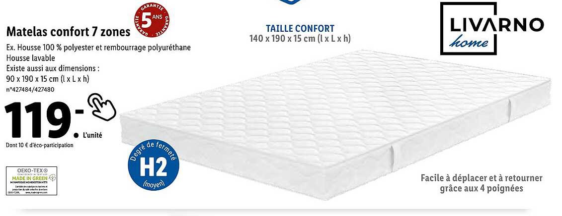 matelas confort 7 zones livarno home
