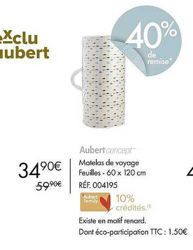 Matelas De Voyage Feuilles - 60 X 120 Cm Aubert Concept