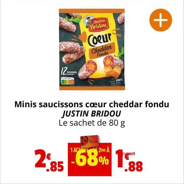 minis saucissons cœur cheddar fondu justin bridou