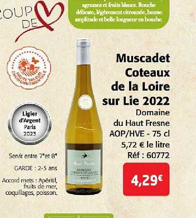 muscadet coteaux de la loire sur lie 2022