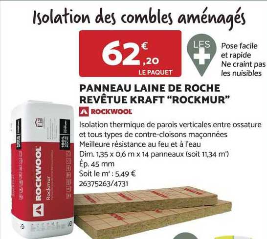 Panneau Laine De Roche Revêtue Kraft "rockmur"