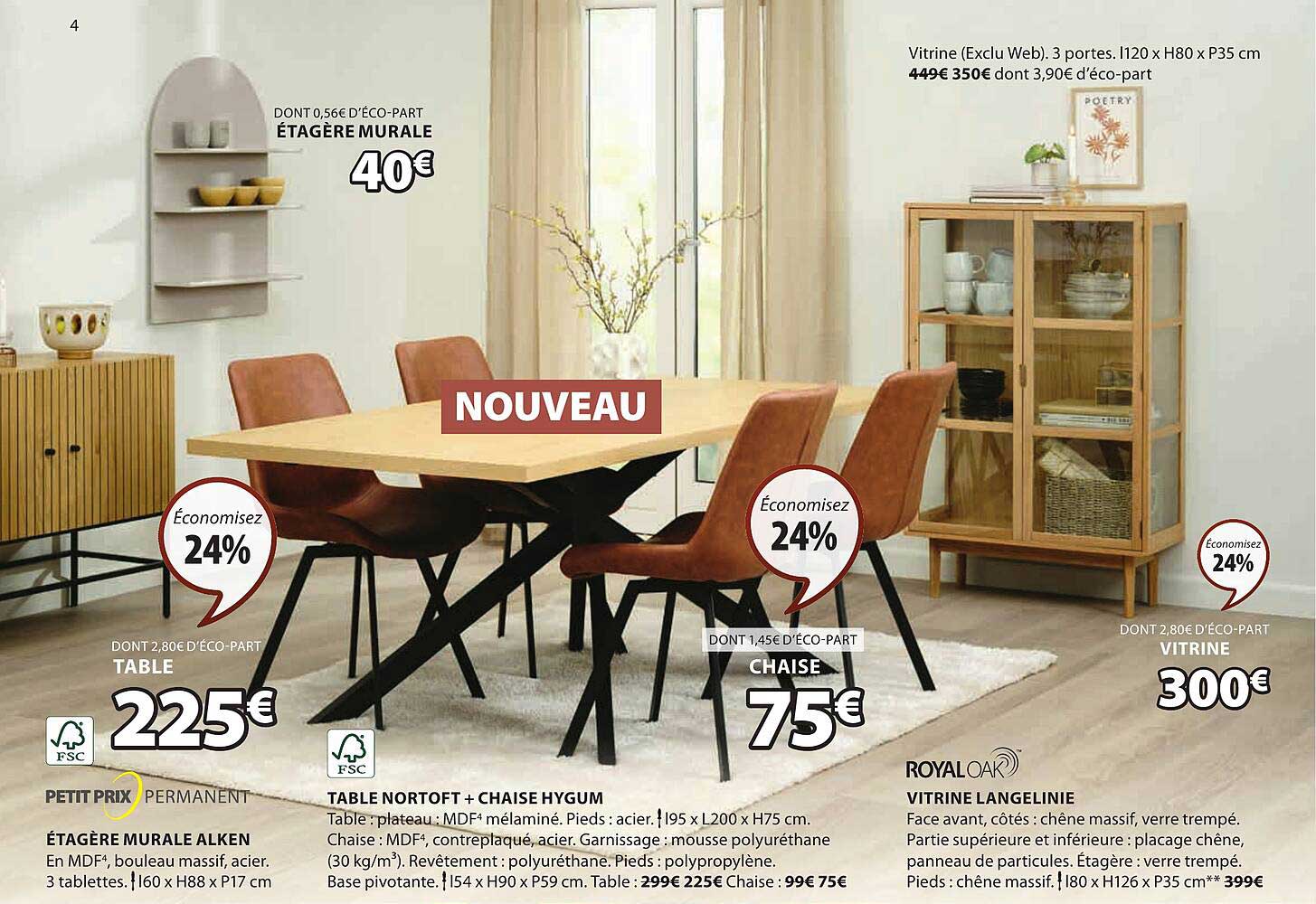 petit prix permanent étagère murale, table nortoft + chaise hygum ou royaloak vitrine langelinie