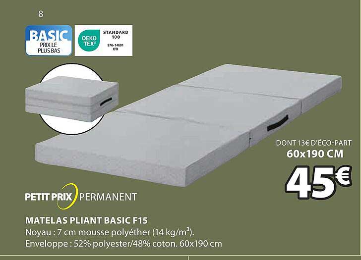 petit prix permanent matelas pliant basic f15