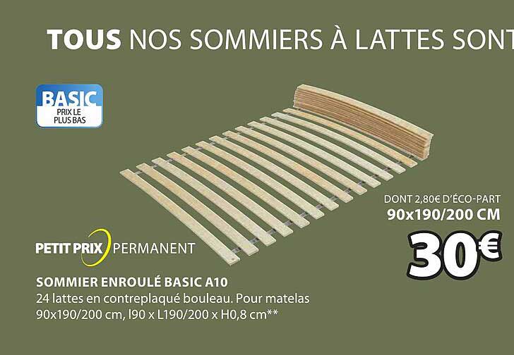 petit prix permanent sommier enroulé basic a10