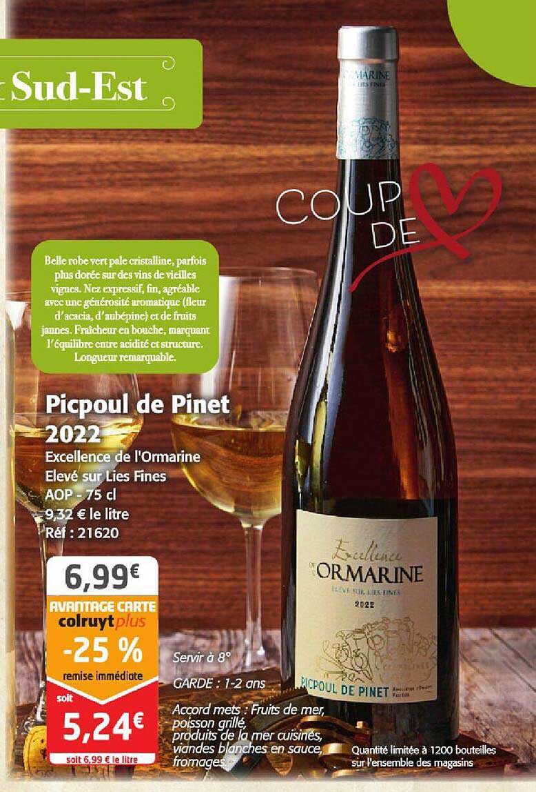 picpoul de pinet 2022 excellence de l'ormarine elevé sur lies fines