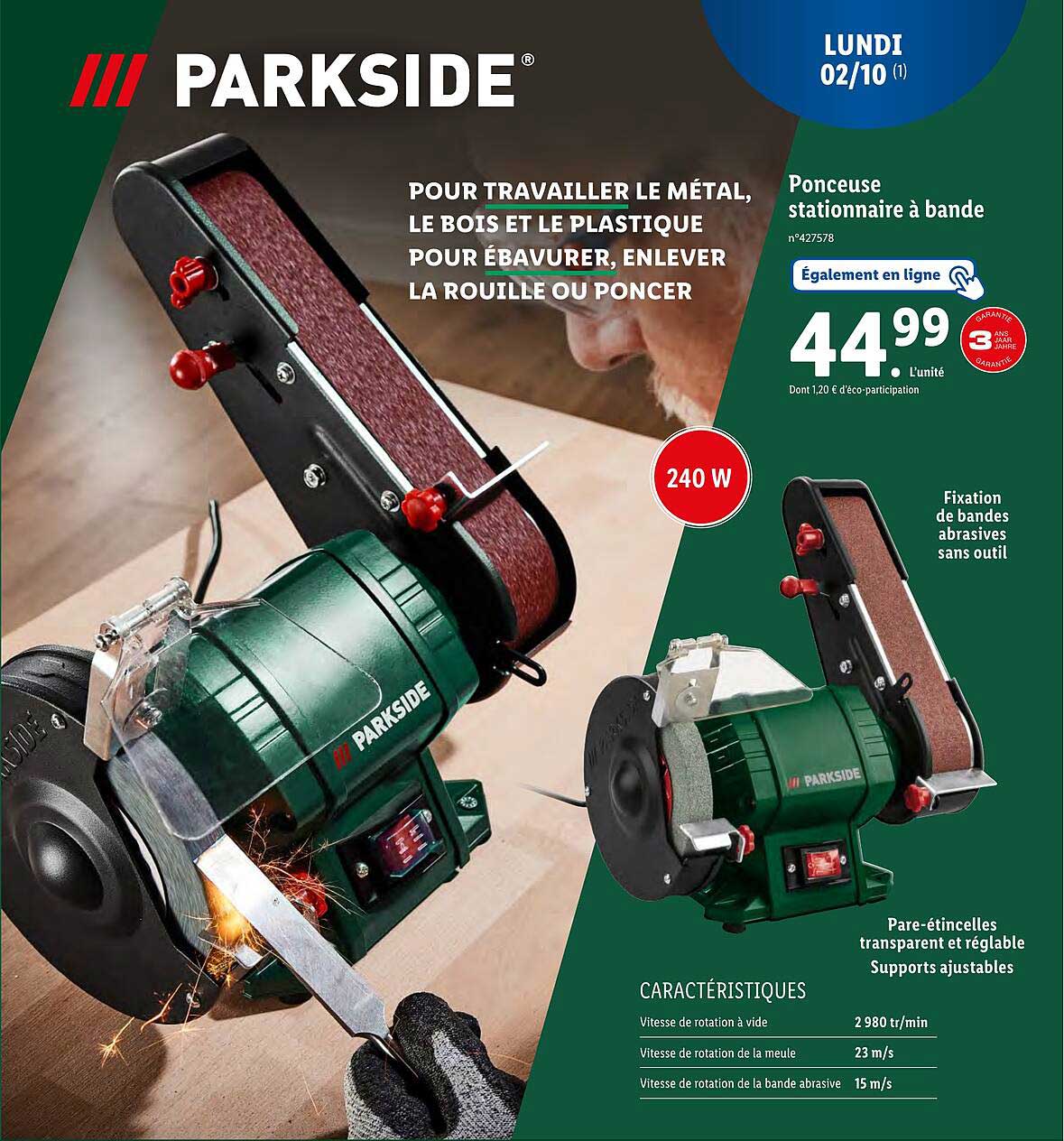 ponceuse stationnaire à bande parkside