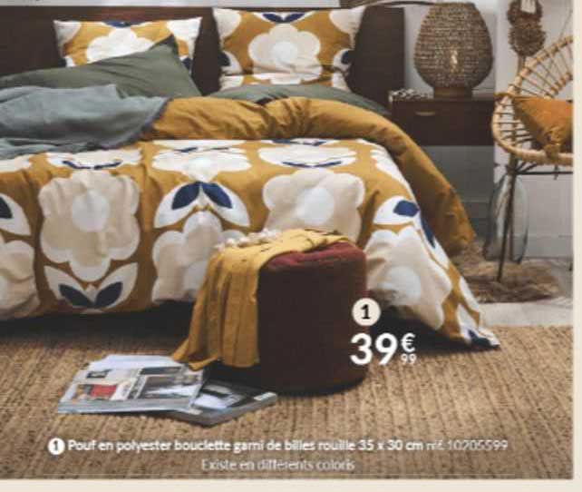 pouf en polyester bouclette garni de billes rouille 35 x 30 cm