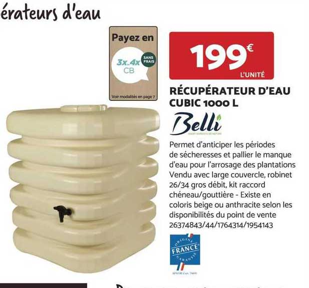 récupérateur d'eau cubic 1000 l belli