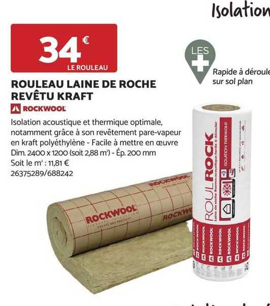 rouleau laine de roche revêtu kraft rockwook