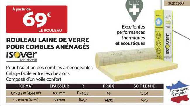 rouleau laine de verre pour combles aménagés isover