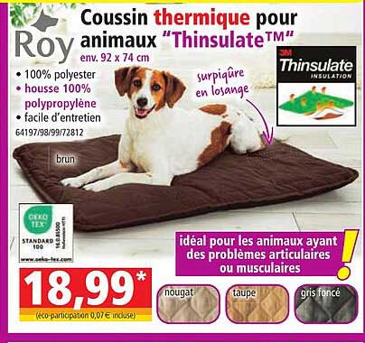 Roy Coussin Thermique Pour Animaux "thinsulate"