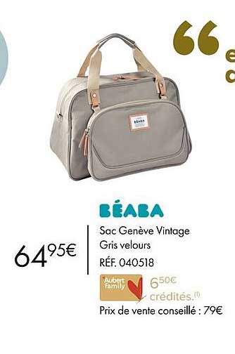 sac genève vintage gris velours béaba