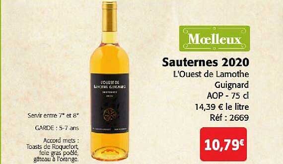 sauternes 2020 l'ouest de lamothe guignard