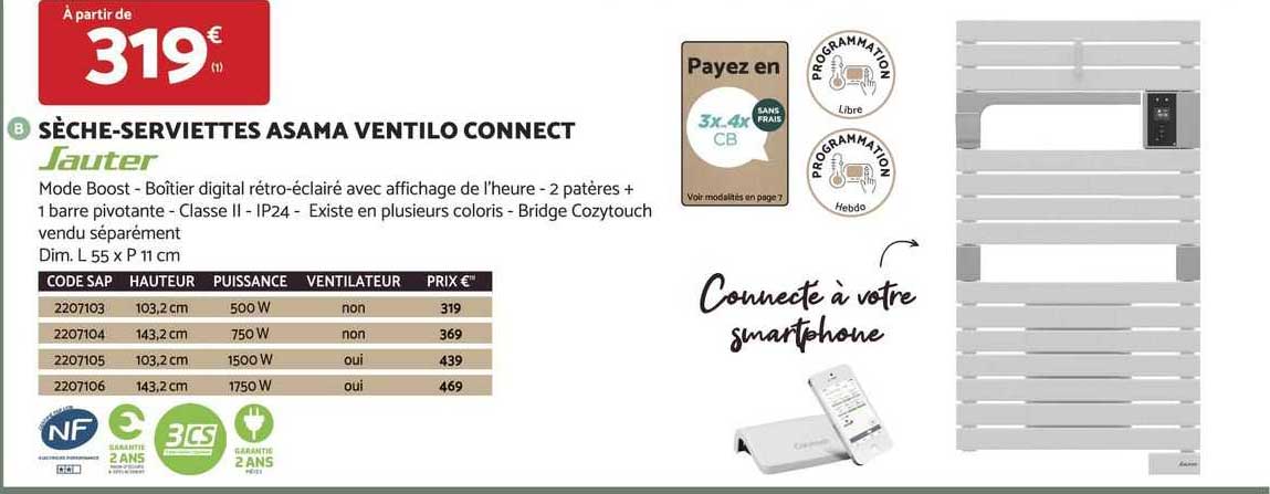 sèche-serviettes asama ventilo connect sauter