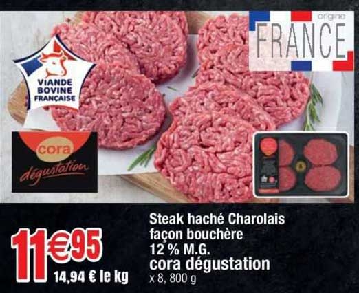 steak haché charolais façon bouchère 12% m.g. cora dégustation