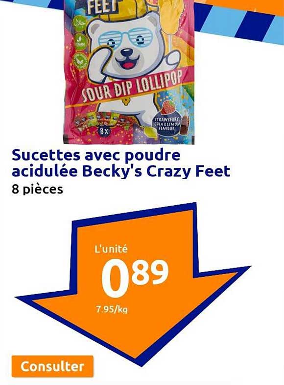 sucettes avec poudre acidulée becky's crazy feet