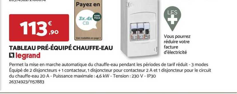 tableau pré-équipé chauffe-eau legrand