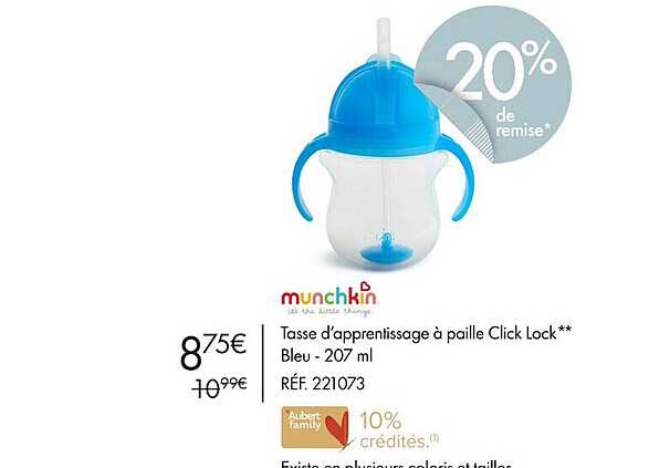 Tasse D'apprentissage à Paille Click Lock Bleu Munchkin