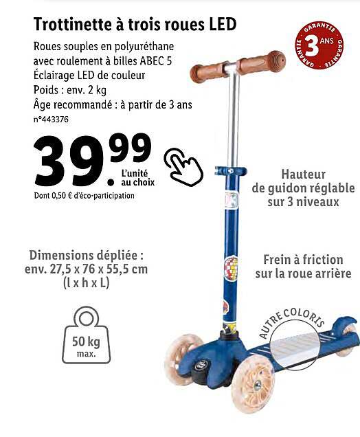 trottinette à trois roues led