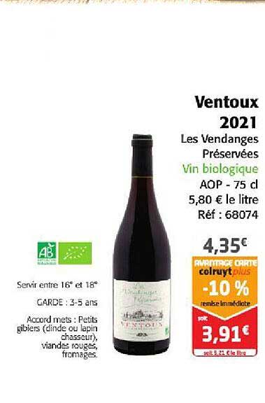 ventoux 2021 les vendanges préservées vin biologique aop