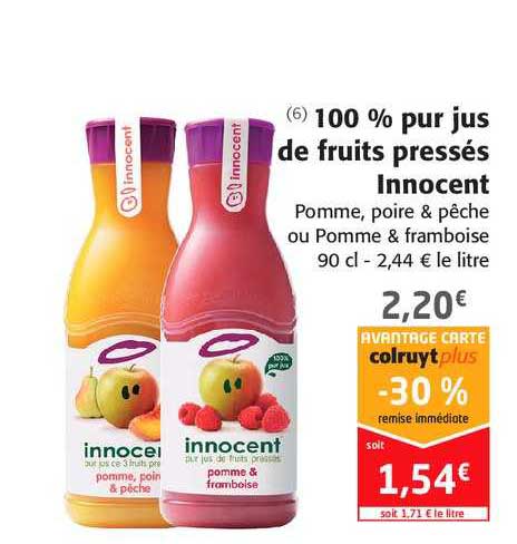 100 % pur jus de fruits pressés innocent -30% remise immédiate