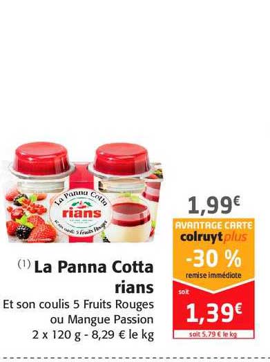 la panna cotta rians -30% remise immédiate